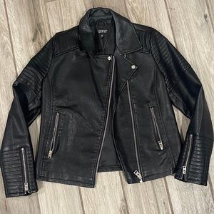 Topshop Black Pleather Faux Leather Moto Jacket Size 8